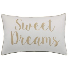 Rudransha Sweet Dreams Embroidered Lumbar Accent Throw Pillow Cover - Bedroom Decor - 12x18, Ivory-Beige