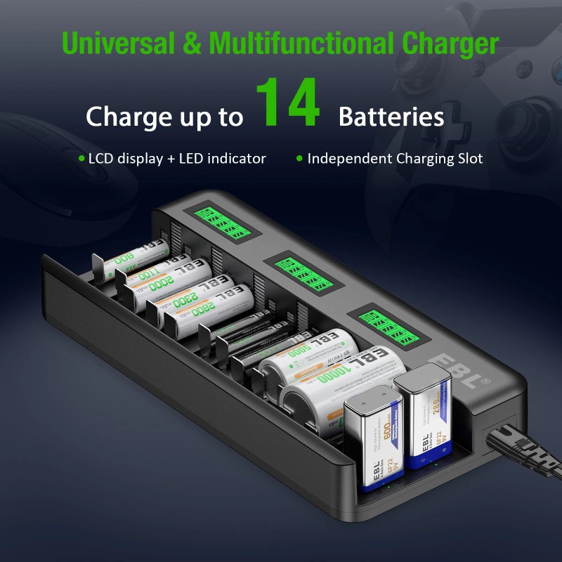 EBL Universal Rechargeable Batteries Charger For AA AAA 9V NiMH