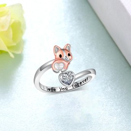 Fuguangju Corgi Ring 925 Sterling Silver Corgi Open Rings Cute Adjustable Dog Ring Corgi Gifts for Women Corgi Gifts for Corgi Lovers