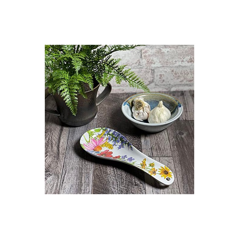 Bamboo Table Wildflowers Spoon Rest, Made of Eco-Friendly Bamboo Composite