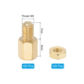 PATIKIL M5X8mm+7mm Standoff Screws, 40Pcs Male to Female Hex Brass PCB Standoff Spacer Screw Nut Assortment Kit for PCB Computer Circuit Board, Golden