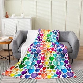 Feelyou Love Heart Fleece Flannel Fuzzy Blanket Couple Colorful Love Heart Pattern Plush Throw Blanket, Rainbow Heart All Season,Bed Blanket for Kids Microfiber Room Decor Throw 50"x60"