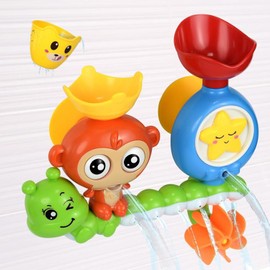 Fun Bath Toys for Toddlers 1 2 3 Year Old Girl Boy, Lovely Monkey Caterpillar Bathtub Water Toys Set with Suction Cups - Develop Motor Skills and Hand-Eye Coordination