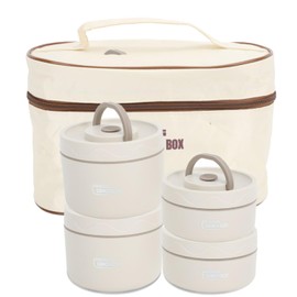 Stainless Steel Bento Box, Portable Insulated Lunch Container Set, Stackable, Leak-Proof Thermal Lunch Container with Insulated Bag for Work, Pause, Sports, Camping (4 Layer Cream)