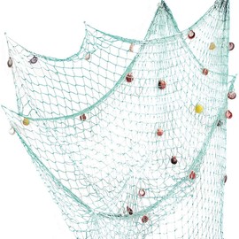 Nature Fish Net Wall Decoration with Shells, Ocean Themed Wall Hangings Fishing Net Party Decor for Pirate Party,Wedding,Photographing Decoration (2pack-Beige/Aqua)