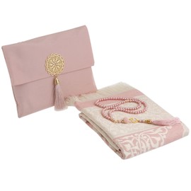 Prien Muslim Prayer Mat with Prayer Beads for Women Men, Gifts Bayram, Ramadan, Carpet Prayer Islam, Prayer Mat Set, Islamic Prayer Mat, Seccade Namaz, Muslim Mat (Pink)