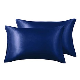 Love's cabin Silk Satin Pillowcase for Hair and Skin (Navy Blue, 20x26 inches) Slip Pillow Cases Standard Size Set of 2 - Satin Cooling Pillow Covers with Envelope Closure