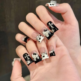 LOHAS Home 3D Carved & Painted Cute Cartoon Style Wearable Nails Reusable Short Duck-Bill Nail Stickers, Milk Cat