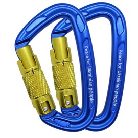 Kobe Kagayaki Carabiner, CE Certified, Load Break: 5291 lbs (2400 kg/24 kN), Aluminum, Weight 2.0 oz (57 g), Auto Locking, Twist to Unlock, [Set of 2], Color: Ukrainian Flag