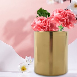 Gold Flower Vase Pen Holder Desktop Storage Container for House Office - Cylinder