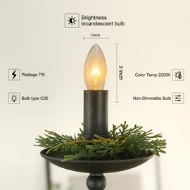 Holiday Joy C26 Christmas Crystal Clear Torpedo Tip Candelabra Replacement Night Light Bulbs - 7 Watt - 120 Volts - E12 (12 Pack) - Great for Electric Window Candle Light Bulbs Lamps