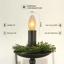 Holiday Joy C26 Christmas Crystal Clear Torpedo Tip Candelabra Replacement Night Light Bulbs - 7 Watt - 120 Volts - E12 (12 Pack) - Great for Electric Window Candle Light Bulbs Lamps