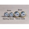 Sterling Silver Light Blue Pearl Stud Earrings Wire Wrapped Handmade
