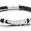 COOLSTEELANDBEYOND Braided Leather Bracelet for Men Women with Silver Color