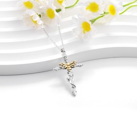 Bee Cross Necklace for Women - 925 Sterling Silver Cross Bee Pendent Religious Necklaces Jewelry Gifts