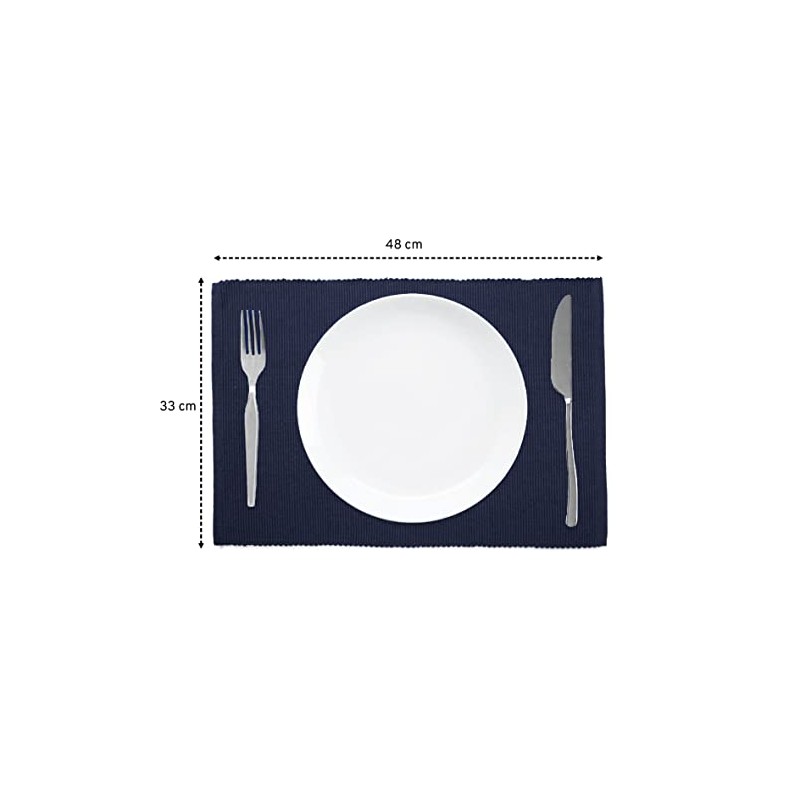 Encasa Ribbed Table Placemats (Set of 6) - Solid Navy
