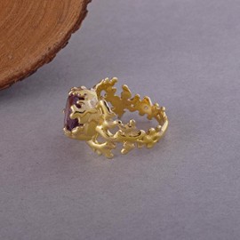 -4733-A Cocktailring mit natürlichem Amethyst-Edelstein, vergoldet, 925er Sterlingsilber, Edelstein, Amethyst