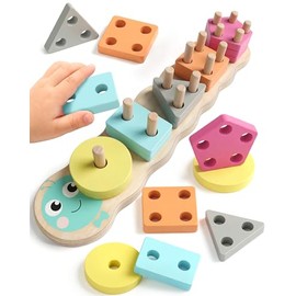 Zeewoo Montessori Toys for 1 2 Year Old Girl Gifts Educational for 1-3 Year Old Caterpillar Wooden Shape Sorter Stacking Toys for Toddlers 2-4 Preschool Learning Toy Birthday Boy Girl Gift