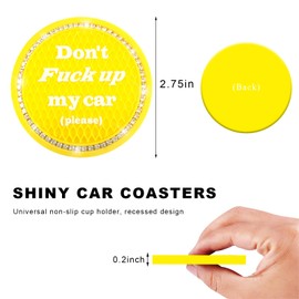NYTKL 2 PCS Bling Car Cup Coasters, 2.75 Inch Non-Slip Crystal Rhinestone Car Cup Holder Insert Coaster, Universal Car Drink Mat for Women Men, Vehicle Interior Accessories (Yellow)