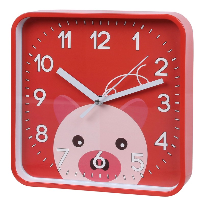 sarcia.eu Pig Wall Clock Analogue Square Clock for Kids 8x8