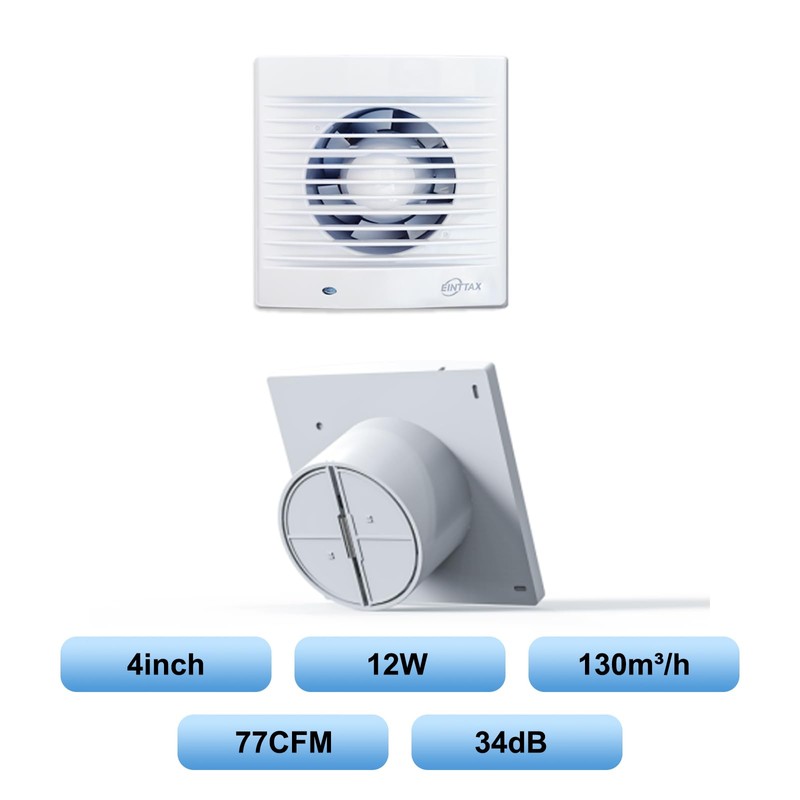EINTTAX 4 Inch 100mm Bathroom Extractor Fan with Timer, Wall/Window