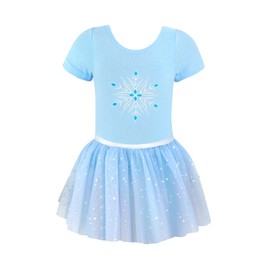 EQSJIU Ballet Dress For Girls 3-4t Light Blue Shiny Snowflake Sky Blue Leotards For Girls Dance With Skirt 3t 4t