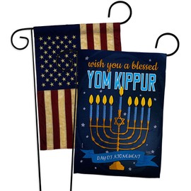 Breeze Decor Blessed Yom Kippur Garden Flag Pack The Day of Atonement in Judaism Repentance Prayer USA Vintage Applique House Decoration Banner Small Yard Gift Double-Sided, 13"x 18.5", Thick Fabric