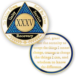 35 Year AA Medallions Coin - Alcoholics Anonymous Chips - Thirty Five Year Coins - Blue Black White Token
