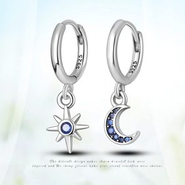 TINSLO 925 Sterling Silver Women Earrings, Sparkling Star and Moon Earrings, Various Hypoallergenic Earrings, Best Gift for Women