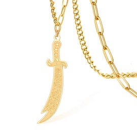 VASSAGO Sword Necklace for Men Women Zulfiqar Sword Necklace Imam Ali Zulfiqar Pendant Arabic Rune Islamic Muslim Jewelry Talisman Amulet Religious Gift (Zulfiqar Necklace), 0.59"*1.97", Stainless