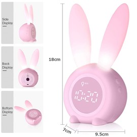 TopYart Alarm Clock, Digital Table Clock, Cute Rabbit Alarm, Vibration/Sound Sensor, Thermometer, USB Charging, Desktop Night Light, Elementary School Students, Girls, Gift Pink
