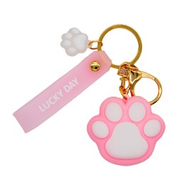 Aimery Cat paw keychain cute animal paw keychain gold scented Gift (Pink)