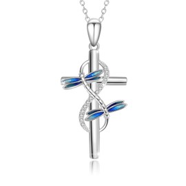 YEESIA Dragonfly Cross Necklace for Women 925 Sterling Silver Dragonfly Infinity Pendant Necklace Dragonfly Jewelry Gifts for Dragonfly Lovers, Sterling Silver