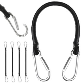 URAQT Bungee Cords with Carabiner Clips 30 CM, 4 Pack Long Heavy Duty Carabiner Bungee Cord, Retractable Straps, with Carabiner Hooks for Roof Racks, Trailers, Camping, Tarps, and Travel for All Users
