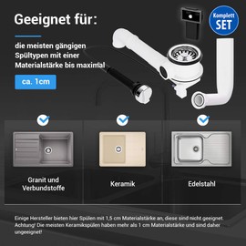 VIOKS Strainer Basket Valve 70 mm with Overflow Space Creator Eccentric Control Drain Fitting Kitchen Sink Drain Set with Eccentric Valve for Sink Kitchen Sink