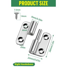 Pack of 2 Removable Hinges 1.5 Inch, Bolatus Hinges Small Stainless Steel 304 Door Hinge Removable Door Hinges Foldable for Right-Handed Users