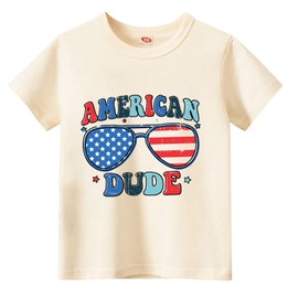 Sineeko Kids Boys American Flag Shirts 4th of July T-Shirt Toddler Girls Cotton Patriotic Tops Tee Independence Day Clothes 7T