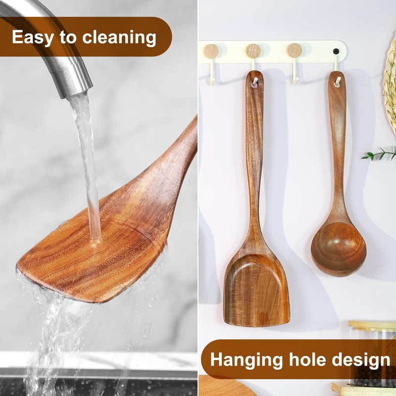 FJNATINH Wooden Kitchen Utensils, Handmade for the Kitchen (Six Piece