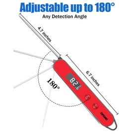 OFOND Meat Thermometer for Grill and Cooking, Instant Read Food Thermometer Battery Operated, Foldable Digital Probe, Steak Kitchen Thermometer for BBQ Oven Smoker, Store by Magnet & Hook (Red)