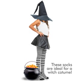 Skeleteen Black and White Socks - Over the Knee Striped Thigh High Costume Accessories Stockings for Men, Women and Kids