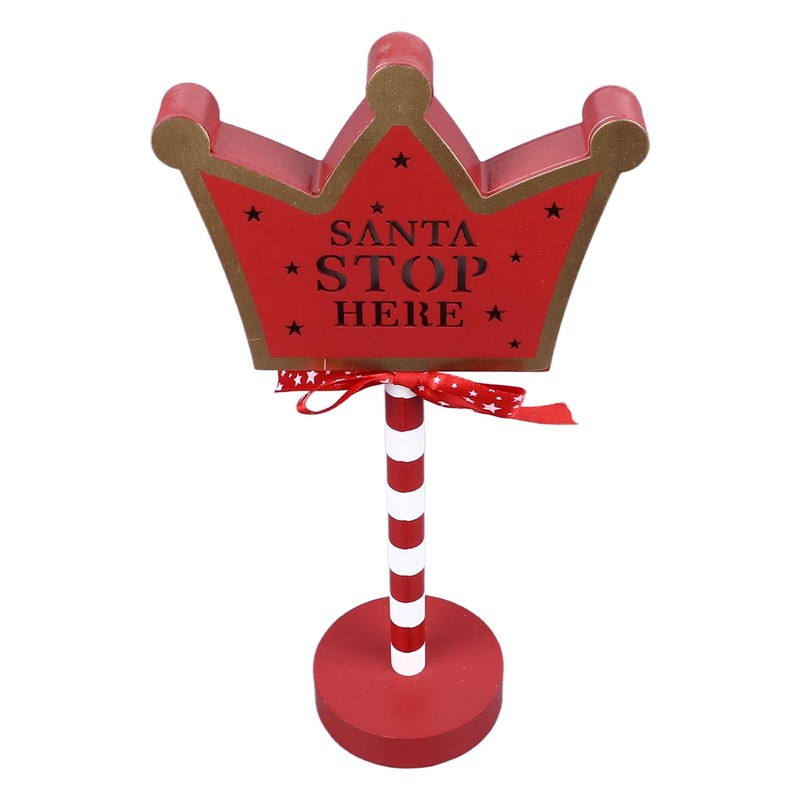 Christmas Stop Here Decor Metal Solid Wood LED Delicate Santa