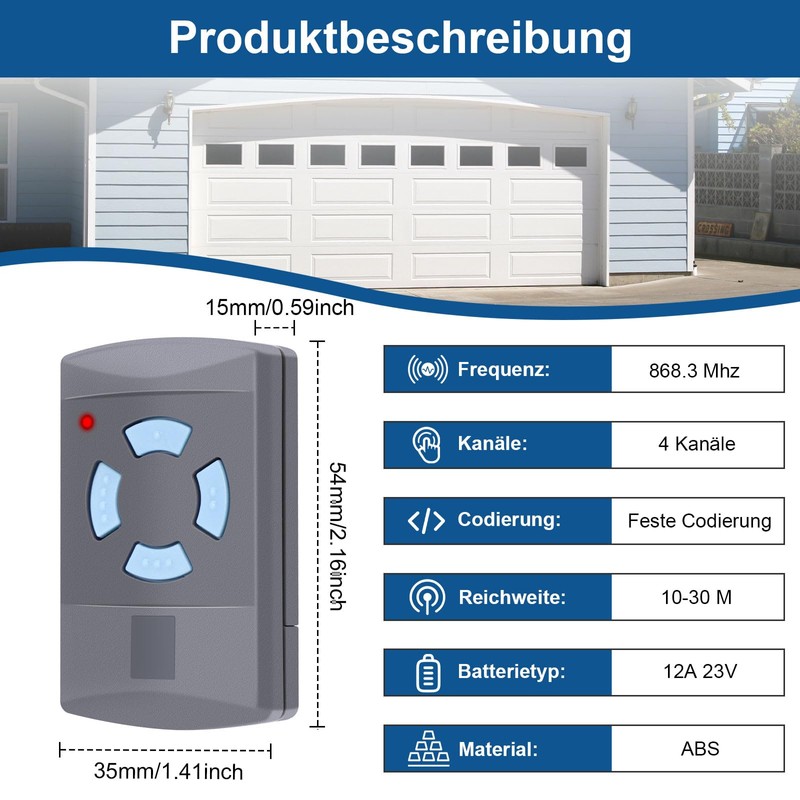 1 x Garage Door Handheld Transmitter for HSE2-868, HSM4-868, HS4-868,