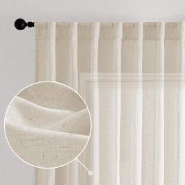 Novecozy Natural Linen Oatmeal Semi Sheer Curtains 63 Inch Long 2 Panels Set for Bedroom Living Room, Backtab Rod Pocket Farmhouse Boho Linen Textured Light Filtering Window Drapes, Light Oatmeal