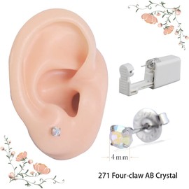 2Pcs Disposable Sterile Unit Ear Nose Stud Piercing Gun Piercer Tool Machine (4mm 271 Four-Claw AB Crystal)