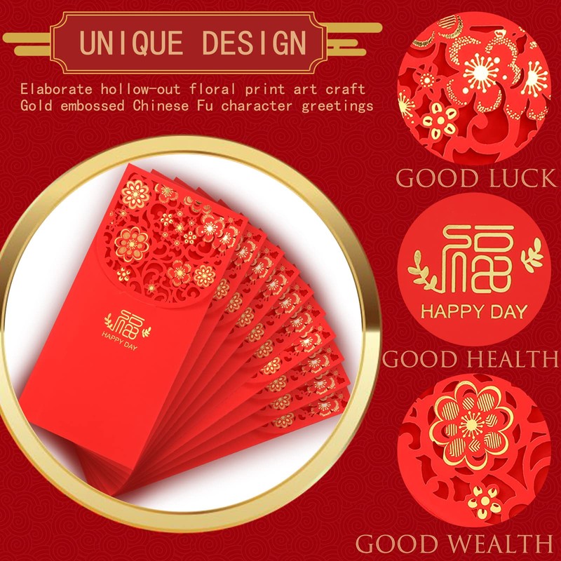 50 Pieces Chinese New Year Red Envelopes Hong bao 2023