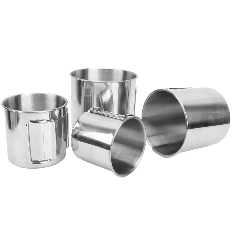 4pcs Outdoor Stainless Steel Cup Foldable Handle Nesting Cups for