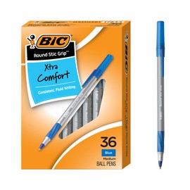 BIC Round Stic Grip Xtra Comfort Blue Ballpoint Pens, Medium Point (1.2mm), 36-Count Pack, Excellent Writing Pens With Soft Grip for Superb Comfort and Control