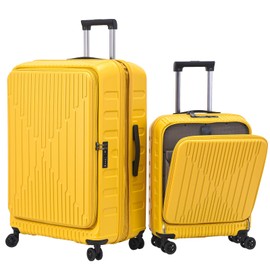 Kaleenie 2 Pieces 20/29 Luggage Sets, 20 Inch Cabin Luggage with Front Pocket & 29 Inch Side Opening Suitcase, Ligthweight ABS+PC Hardshell, Yellow