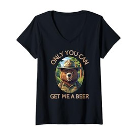 Womens Only You can get me a Beer - Funny Bear Gifts V-Neck T-Shirt
