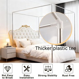 Canopy Bed Poles Stainless Steel Metal Frame 4 Corner Post Bed Frame Poles Frame Bracket Fit for Metal and Wood Bed(Full,Silver)